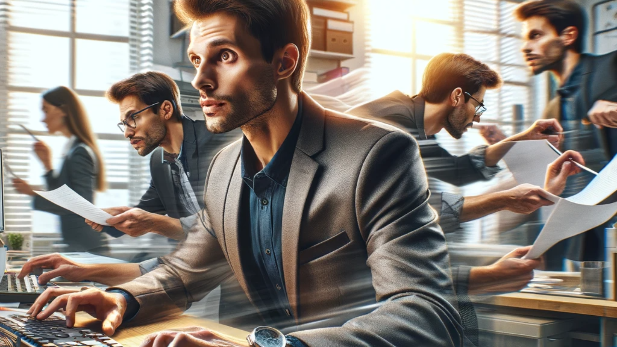 DALL·E 2023-12-25 15.02.37 - A photograph of a business owner with ADHD. The image captures the individual in a dynamic, multitasking environment, reflecting the unique strengths